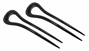 Parcelona French Classic Curve Black Large 5 1/4” Set of 2 Chignon Hair Bun Pin - Picture 1 of 1