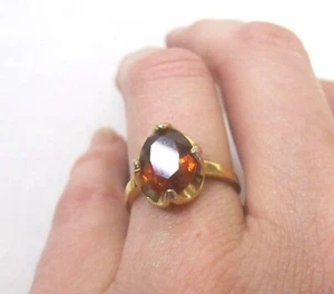 Vintage 18K Gold Plated Brown Topaz Ring size 6.5 Lilly Vittetow Gem stone - Picture 1 of 9