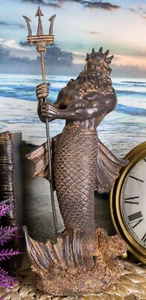 Dio greco dei mari tremori Merman Poseidone con tridente statua decorazione Nettuno - Foto 1 di 10