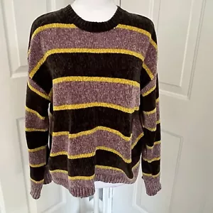 Volcom Sweater Women Large Bubble Tea Purple Striped Chenille Super Soft Comfy - Picture 1 of 10