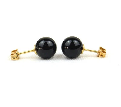 8mm Ónice Negro Tuerca Pendientes Redondo Bola Esfera 8MM Tachuelas Pendiente - Imagen 1 de 3
