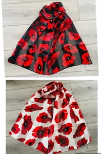 Poppy Design Remembrance Day Shiny Silky Satin Soft Ladies Scarf Shawl Wrap - Picture 1 of 5