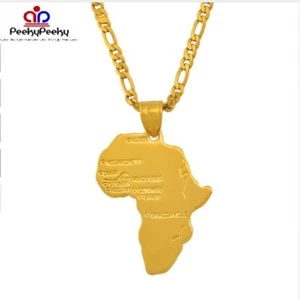 24" 18K Gold Plated African Map Pride Unity Power Charm Pendant Necklace Chain - Picture 1 of 14