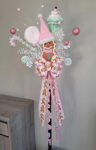 Unique Handmade Gingerbread Candy Cane Christmas "Tree Topper" Bow Pastel Colour - Picture 1 of 7