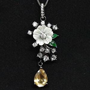4.50ct Mother of Pearl, Citrine & Diamond Cut Sapphire Black Rhodium 925 Pendant