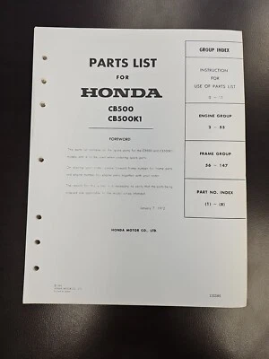 1972 Honda CB500 CB500K1 OEM LISTA DE PEÇAS MANUAL NOS - Imagem 1 de 4