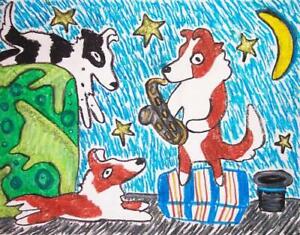 Sheltie Street Player Shetland Sheepdog Dog Pop Art Print 8 x 10 Ksams Saxophone