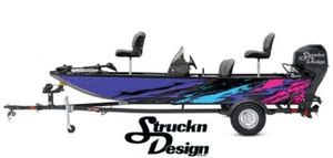 Pink Cyan Distressed Blue Flames Fish Bass Boat Black Decal Wrap USA Vinyl - Picture 1 of 1