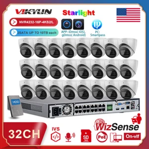 Vikylin 4K 32ch 32POE CCTV System 4MP Starlight Wizsense IP Camera IR MIC Lot - Picture 1 of 22
