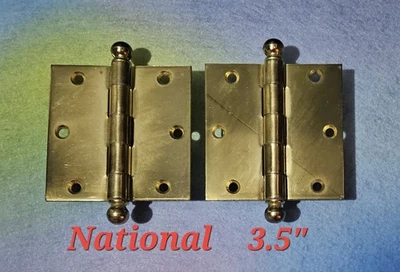 Lote De 2 Bisagras De Bola De Colección National De 3.5 Pulgadas Latón Pulido Brillante Chapado Puerta Foto 1 de 4