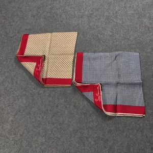 Vtg Japanese Silk Pocket Square Lot 2 Geometric Hand Rolled Red Blue Beige New - Picture 1 of 15