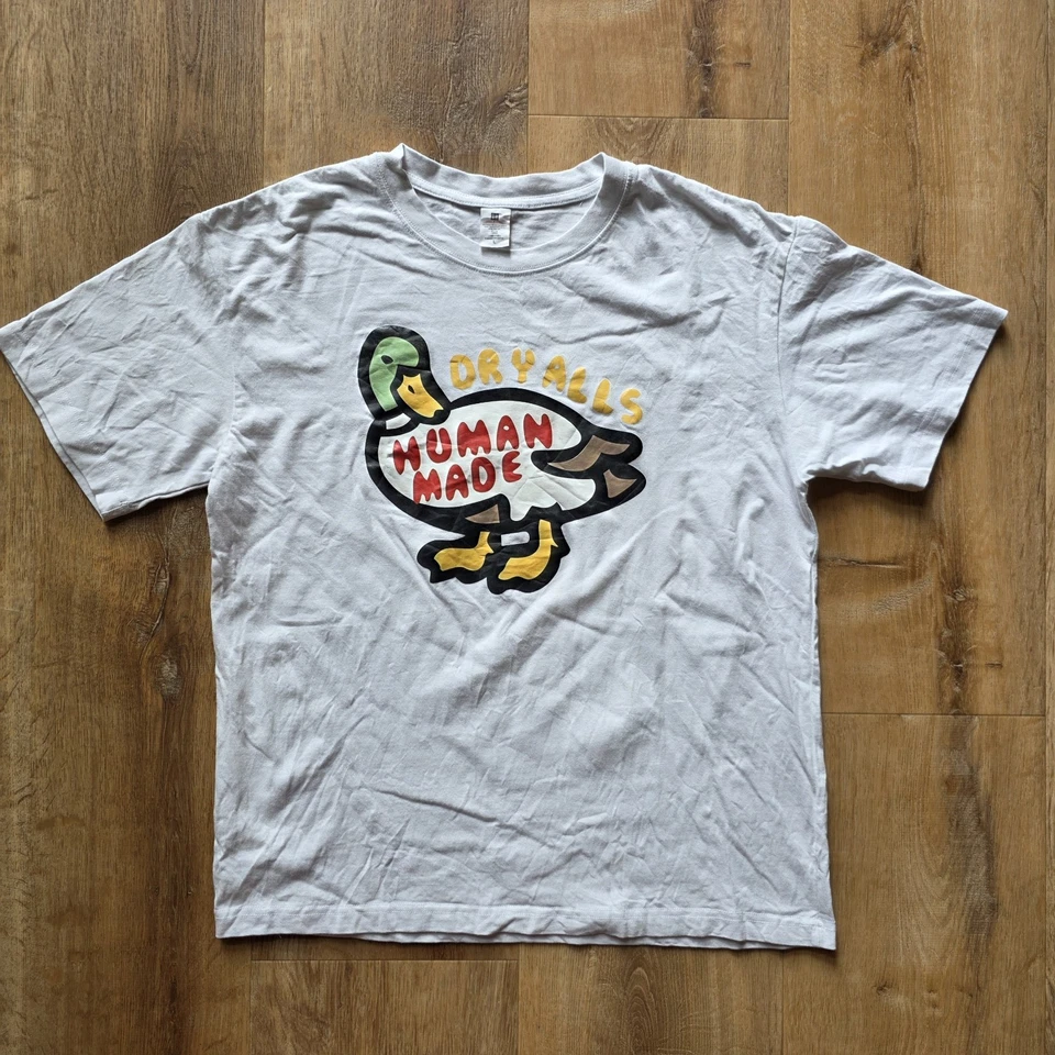 Human Made Dry Alls Duck Logo T-Shirt White Graphic Streetwear Sz L Japan Style  - Image 1 of 4