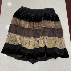 BCBG MazAzria Maxi Skirt M Flowy Festival Boho Velvet Trim Witchy Whimsigoth - Picture 1 of 13