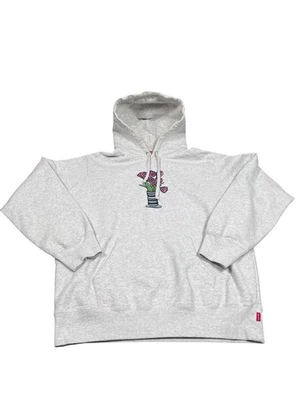 Moletom Supreme bordado floral logotipo com capuz cinza tamanho M usado - Imagem 1 de 4