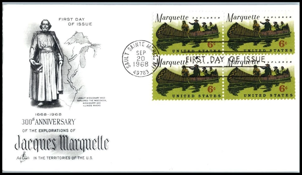 1969 Jacques Marquette Sc 1356 FDC ArtCraft cachet Sault Sainte Marie MI - Image 1 of 1