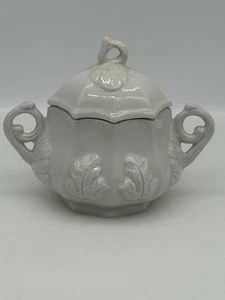 Red Cliff Eisenstein Zuckerdose mit Deckel Traube geprägt Teeblatt Muster Vintage - Bild 1 von 9