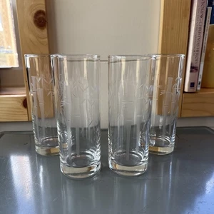 Cuatro vasos vintage Noritake Sasaki Hiball bambú vidrio grabado MCM Tiki Japón - Imagen 1 de 8