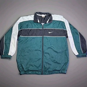 Vintage 90’s Nike Windbreaker White Tag Gr. XL Jungen Swoosh grün schwarz - Bild 1 von 8