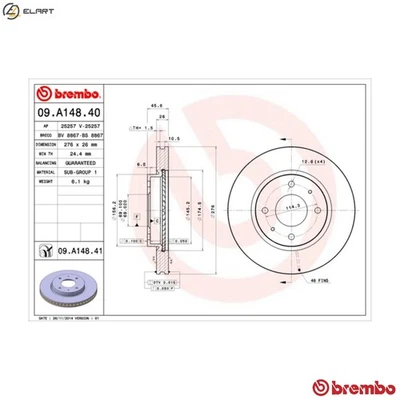 2x BRAKE DISC 09.A148.41 FOR MITSUBISHI LEGNUM/VI GALANT/ASPIRE/Mk CEDIA/VII - Image 1 of 4