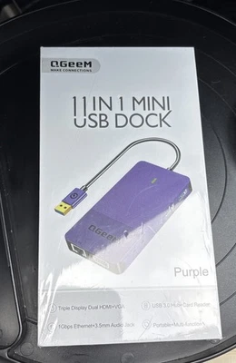QGeeM USB 3.0 Docking Station Triple Display USB C Laptop D3908-QGEEM - Purple - Image 1 of 4