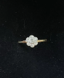 Vintage 18ct yellow gold and platinum Daisy Cluster Diamond Ring Size L - Picture 1 of 8