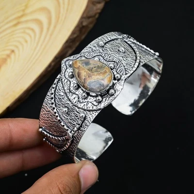 Brazalete brazalete de joyería hecho a mano con piedras preciosas de plata de ley 925 de rodocrosita natural Foto 1 de 4