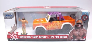 FORD BRONCO 1973 W/MACHO MAN FIGURE ORANGE/PURPLE/WHITE 1:24 - Foto 1 di 1