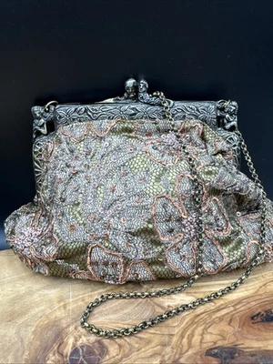 Vtg Beaded Sequins Small Purse Art Deco Formal Wear Fancy Metal Work - Image 1 of 4
