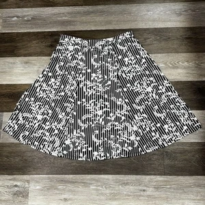 Sami & Jo Rock Gr. Large schwarz weiß Streifen Blumen Midi A-Linie Pull On Stretch - Bild 1 von 6