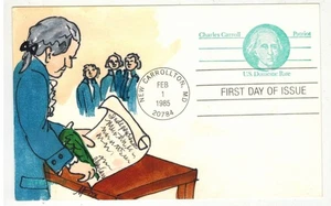 US POSTAL CARD FDC HANDPAINTED SCARCE MELISSA FOX UX105 CHARLES CARROLL MARYLAND - Picture 1 of 1