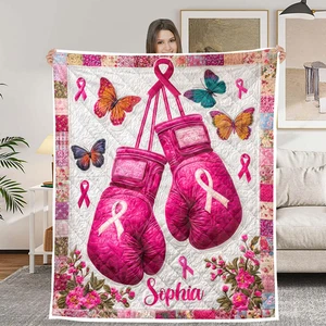 Personalisierte Brustkrebs Quilt Decke, rosa Band Überwurf, Unterstützung Kämpfer Gif - Bild 1 von 3