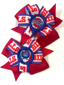 Beautiful Buffalo Bills Inspired pigtail hairbows for girls. - Picture 1 of 2