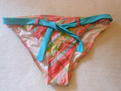 Parte inferior de biquíni Esprit rosa multi xadrez tamanho XS nova com etiquetas - Imagem 1 de 4