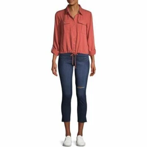 Time and Tru Women's High Rise Button Skinny Jeans, Dark Wash, Size 14 - Picture 1 of 6