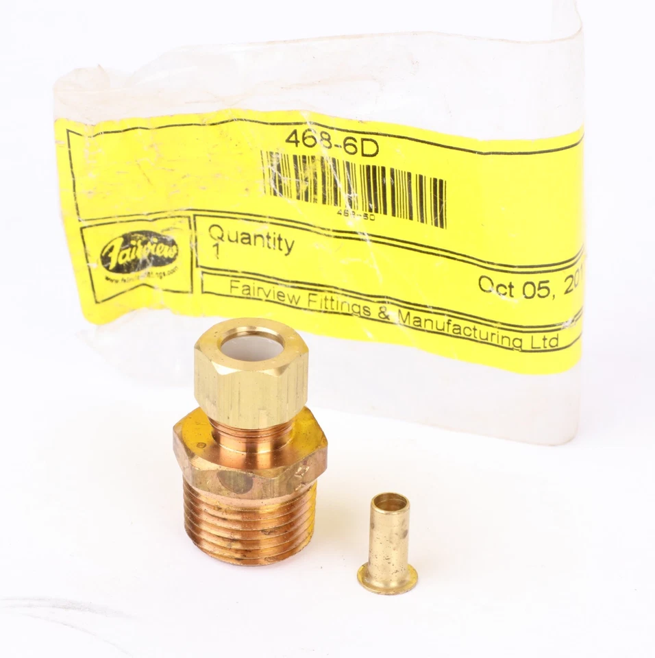 Brass Fairview 468-6D Tube Fitting, 3/8" Poly Tube OD x 1/2" Male NPT, 4686D - Image 1 of 4