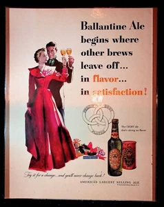 1950s Ballantine Ale Newark NJ Man & Woman Toasting Art Vintage Print Ad - Picture 1 of 1