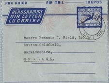South African Air letter Aerogramme 1961 5c Overprinted Republic Postal History