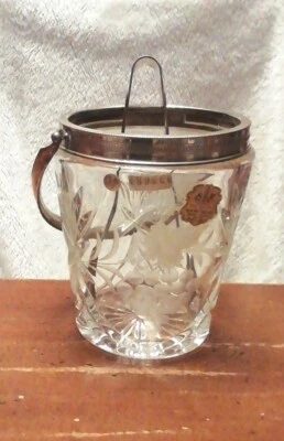 Secchiello per ghiaccio argento 800 massiccio e cristallo. antico. NUOVO - Immagine 1 di 4