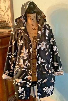 Dennis By Dennis Basso 黑色/金色和象牙色花卉连帽轻便外套 S 码 — 第 1/4 张图片
