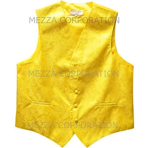 New Men's Vesuvio Napoli Paisley Tuxedo Vest Waistcoat only prom party Yellow - Picture 1 of 3
