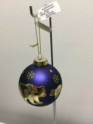 NVY GLASS BALL W/ BEAR Christmas Ornament NEW - Image 1 of 3