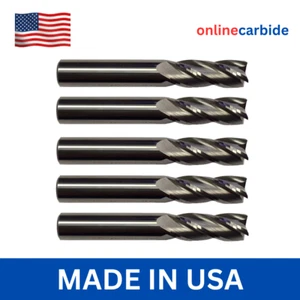 5 Pack 1/4" Solid Carbide End Mills – 4 Flute Center Cutting CNC USA Made - Picture 1 of 3