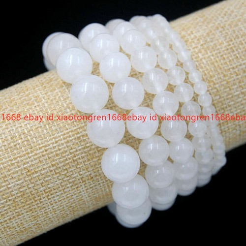 VALENTINO Bracciale bigiotteria fatto a mano 4mm 12mm bellissimo giada bianca perline elastico charm 7 5"