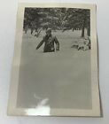 Vintage Photograph Man Waist High in Snow Stornm Winter Forest 1930s 