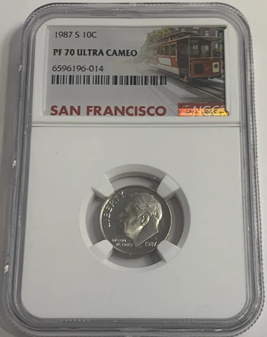 1987 S NGC PF70 ULTRA CAMEO CLAD PROOF ROOSEVELT DIME 10C TROLLEY LABEL Cover