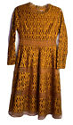 Liang Dian Yi Zuwomens Fit And Flare Lace Overlay Lined Zip Up Dress Gold Sz M