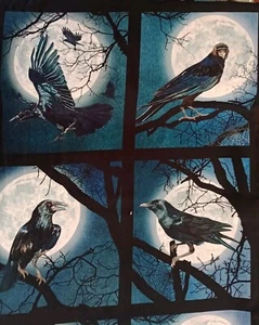 RAVEN MOON SPOOKY BLUE PANEL ROBERT KAUFMAN HALLOWEEN PATCHWORK FABRIC 18484 - Picture 1 of 6