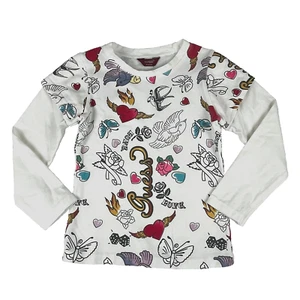 Vintage Guess Girls Top Sz 6 (Fits 4–6) Long Sleeve Tattoo Boho Y2K Butterfly - Picture 1 of 11