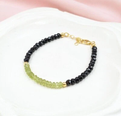 Brazalete con cuentas de piedras preciosas facetadas multidiseño A+ peridoto y espinela negra 2 6-8" Foto 1 de 4