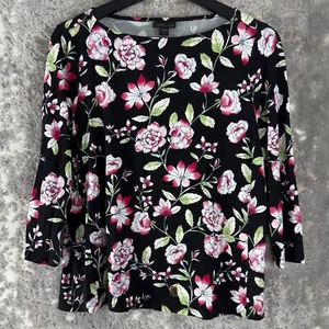 Maglione J Jill Petite taglia S scuro stampa floreale elasticizzato top casual manica 3/4 - Foto 1 di 10
